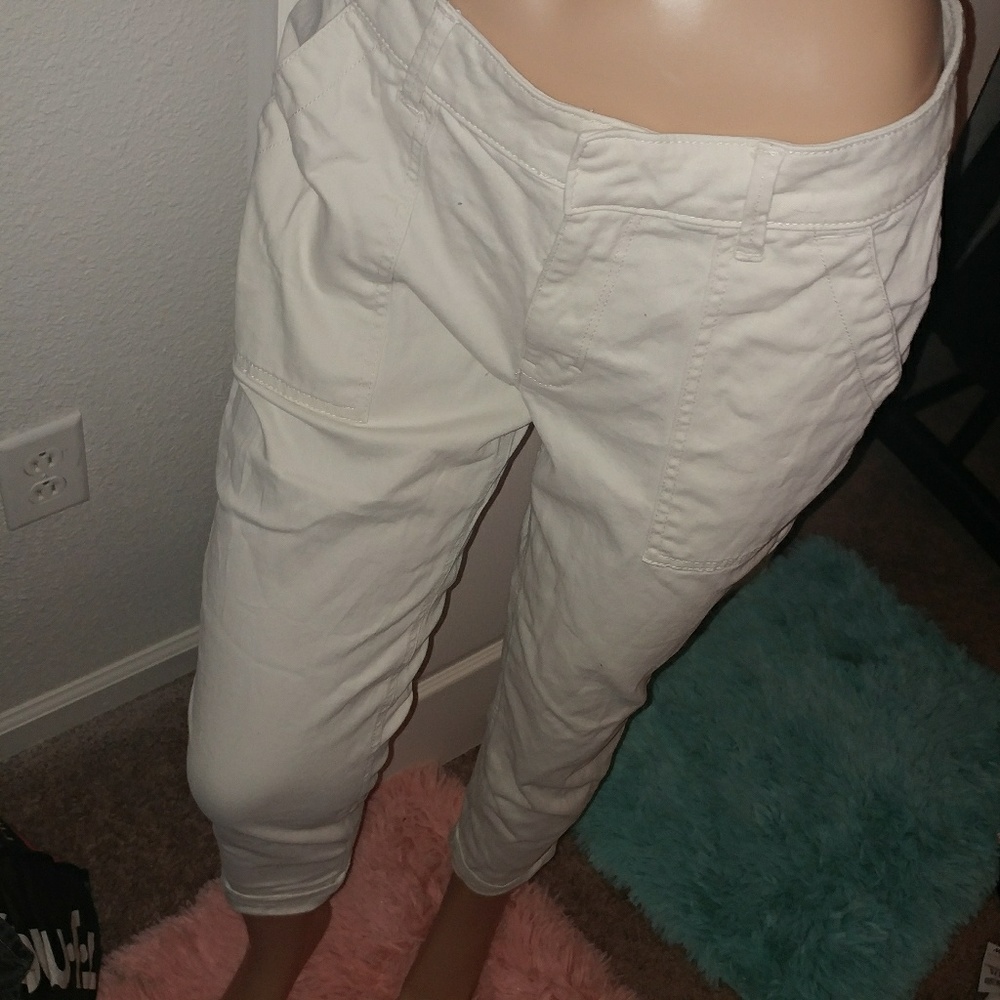Generra | Pocket Cargo Skinny Ivory Sateen Cuffed Ankle Capri Pants 9